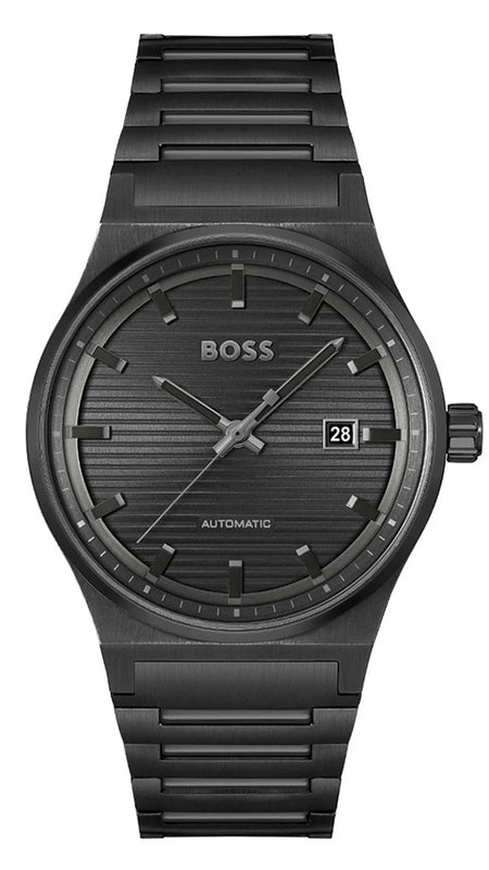 Hugo Boss Candor Automatic Black Dial Black Steel Strap Watch for Men - 1514120