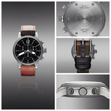 Burberry Utilitarian Chronograph Black Dial Tri Tone Leather Strap Watch for Men - BU7815