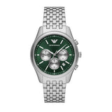 Emporio Armani Antonio Chronograph Green Dial Silver Steel Strap Watch for Men - AR11581
