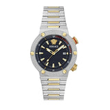 Versace Greca Logo Diver Quartz Black Dial Two Tone Steel Strap Watch for Men - VE8G00424
