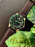 Citizen Mechanical Automatic Green Dial Brown Leather Strap Watch for Men - NJ0173-18X