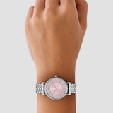 Emporio Armani Gianni T-Bar Pink Dial Silver Steel Strap Watch for Women - AR11686