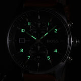 Hugo Boss Skytraveller Chronograph Black Dial Blue Leather Strap Watch for Men - 1514161
