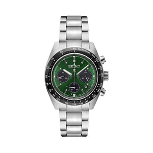 Seiko Prospex Speedtimer Solar Chronograph Green Dial Silver Steel Strap Watch for Men - SSC933