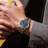 Citizen Tsuyosa 60 Automatic Blue Dial Rose Gold Steel Strap Watch for Men - NK0023-57L