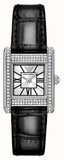 Emporio Armani Classic Crystals Silver Dial Black Leather Strap Watch for Women - AR11660