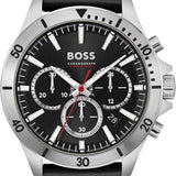 Hugo Boss Troper Chronograph Black Dial Black Leather Strap Watch for Men - 1514055