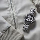 Seiko Prospex Speedtimer Solar Chronograph White Dial Silver Steel Strap Watch for Men - SSC813