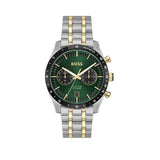 Hugo Boss Tourmaster Chronograph Green Dial Two Tone Steel Strap Watch for Men - 1514287