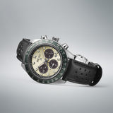 Seiko Prospex Speedtimer Solar Chronograph Ivory Dial Black Leather Strap Watch for Men - SSC943