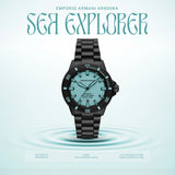 Emporio Armani Sea Explorer Turquoise Blue Dial Black Steel Strap Watch for Men - AR60084
