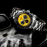 Seiko Prospex Speedtimer Solar Chronograph Yellow Dial Silver Steel Strap Watch for Men - SSC929