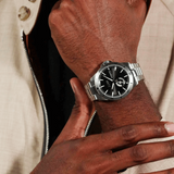 Hugo Boss Troper Chronograph Automatic Black Dial Silver Steel Strap Watch for Men - 1514202