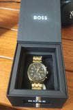 Hugo Boss Skytraveller Chronograph Black Dial Gold Steel Strap Watch for Men - 1514152