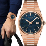 Tissot PRX Powermatic 80 Blue Dial Rose Gold Steel Strap Watch for Men - T137.407.33.041.00