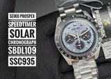 Seiko Prospex Speedtimer 41.4 Solar Chronograph Blue Dial Silver Steel Strap Watch for Men - SSC935