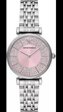 Emporio Armani Gianni T-Bar Pink Dial Silver Steel Strap Watch for Women - AR11686