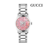 Gucci G Timeless Diamonds Pink Mother of Pearl Dial Silver Steel Strap Watch for Women - YA1265025
