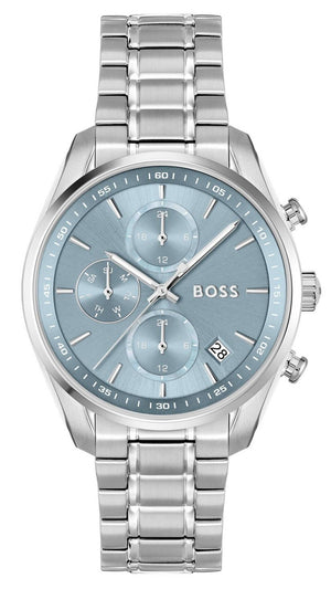 Hugo Boss Grand Tour Chronograph Ice Blue Dial Silver Steel Strap Watch for Women - 1502767