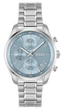 Hugo Boss Grand Tour Chronograph Ice Blue Dial Silver Steel Strap Watch for Women - 1502767