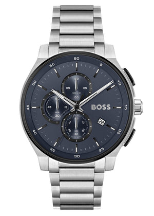 Hugo Boss Peak 2.0 Chronograph Blue Dial SIlver Steel Strap Watch for Men - 1514189
