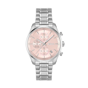 Hugo Boss Grand Tour Chronograph Pink Mother of Pearl Dial Silver Steel Strap Watch for Women - 1502765