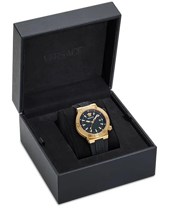 Versace Greca Logo Diver Quartz Black Dial Black Rubber Strap Watch for Men - VE8G00324