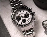 Seiko Prospex Speedtimer Solar Chronograph White Dial Silver Steel Strap Watch for Men - SSC813