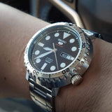 Seiko 5 Sports Automatic Black Dial Silver Steel Strap Watch for Men - SRPC61J1