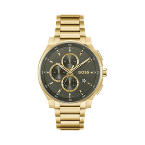 Hugo Boss Peak Chronograph Olive Green Dial Gold Steel Strap Watch for Men - 1514190