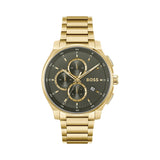 Hugo Boss Peak Chronograph Olive Green Dial Gold Steel Strap Watch for Men - 1514190