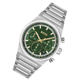 Hugo Boss Candor Chronograph Green Dial Silver Steel Strap Watch for Men - 1514220