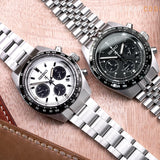 Seiko Prospex Speedtimer Solar Chronograph Black Dial Silver Steel Strap Watch for Men - SSC819