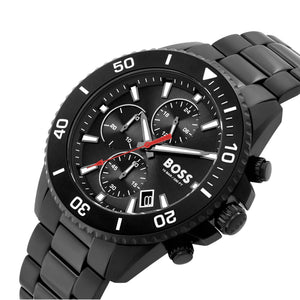 Hugo Boss Admiral Chronograph Black Dial Black Steel Strap Watch for Men - 1514258