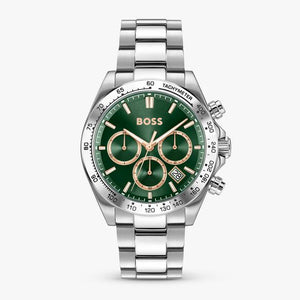 Hugo Boss Hero 2.0 Chronograph Green Dial Silver Steel Strap Watch for Men - 1514268