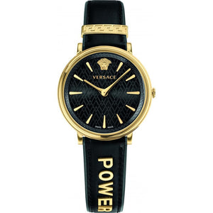 Versace V Circulus Quartz Black Dial Black Leather Strap Watch for Women - VBP12017