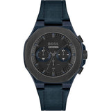Hugo Boss Taper Chronograph Black Dial Blue Leather Strap Watch for Men - 1514086