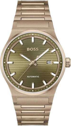 Hugo Boss Candor Automatic Olive Green Dial Brown Steel Strap Watch for Men - 1514184
