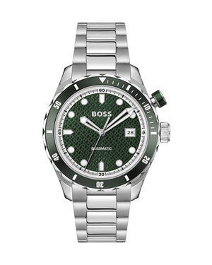 Hugo Boss Bossmatic Automatic Green Dial Silver Steel Strap Watch for Men - 1514178