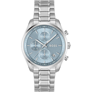 Hugo Boss Grand Tour Chronograph Ice Blue Dial Silver Steel Strap Watch for Women - 1502767