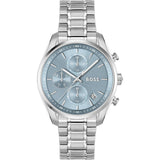 Hugo Boss Grand Tour Chronograph Ice Blue Dial Silver Steel Strap Watch for Women - 1502767