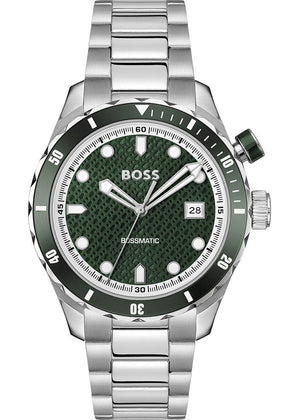 Hugo Boss Bossmatic Automatic Green Dial Silver Steel Strap Watch for Men - 1514178