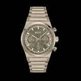Hugo Boss Candor Chronograph Green Dial Brown Steel Strap Watch for Men - 1514222