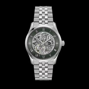 Hugo Boss Principle Skeleton Green Dial Silver Steel Strap Watch for Men - 1514236