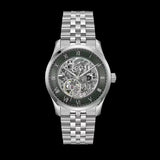Hugo Boss Principle Skeleton Green Dial Silver Steel Strap Watch for Men - 1514236