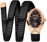 Just Cavalli Serpente Metallica Diamonds Black Dial Black Steel Strap Watch for Women - JC1L208M0085