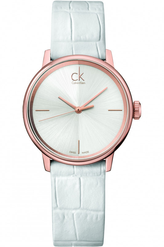 Calvin Klein Accent White Dial White Leather Strap Watch for Women - K2Y2Y6K6