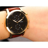 Fossil Townsman Chronograph Black Dial Brown Leather Strap Watch for Men - FS5338