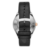 Emporio Armani Zeta Automatic Skeleton Silver Dial Black Leather Strap Watch For Men - AR60018
