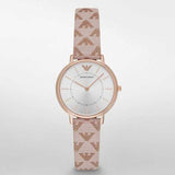 Emporio Armani Classic Kappa White Dial Brown Leather Strap Watch For Women - AR11009